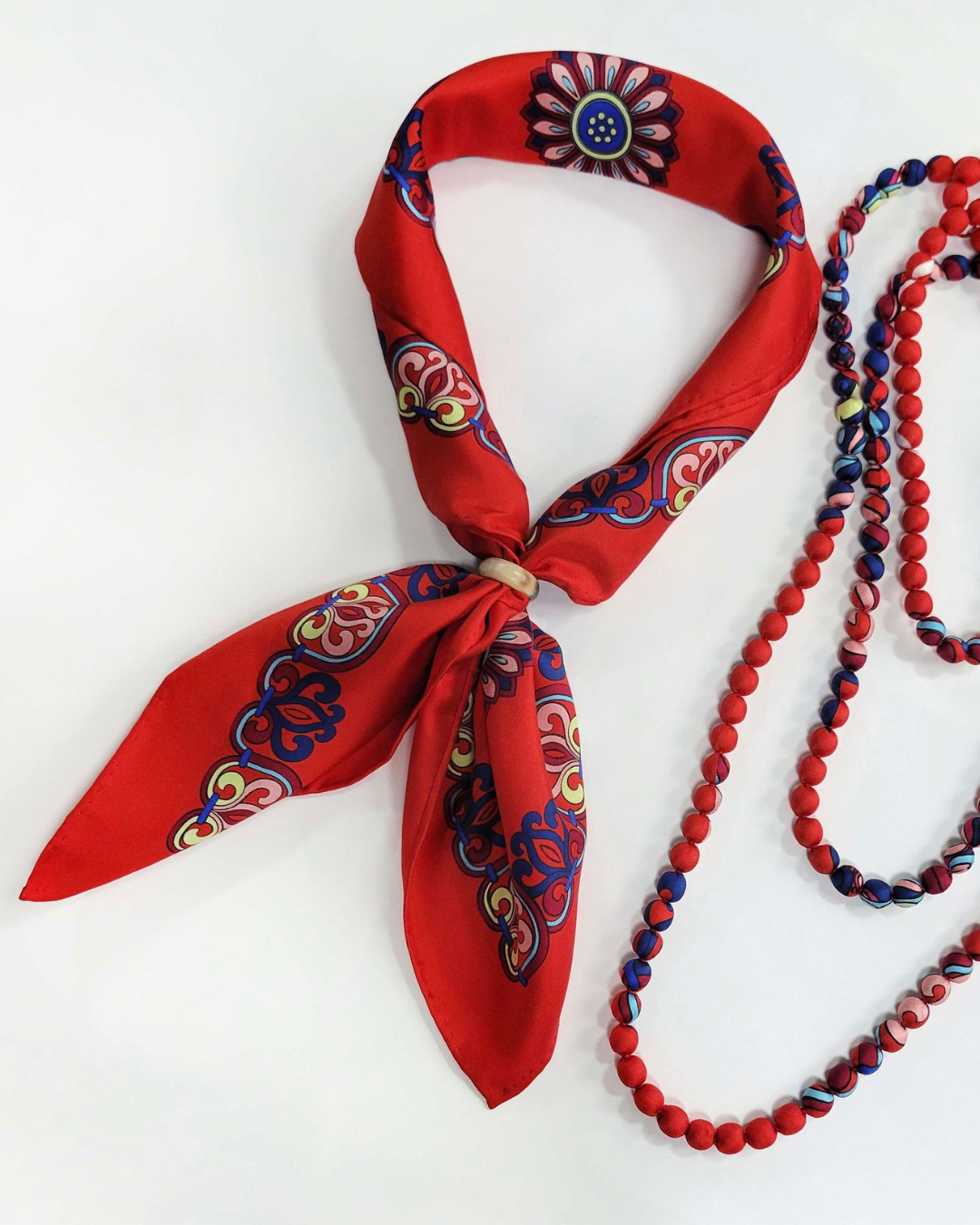 Dragon Of Grace Silk Square Scarf / Red