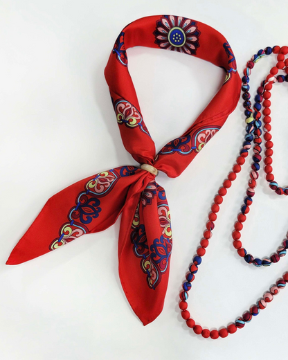 Dragon Of Grace Silk Square Scarf / Red