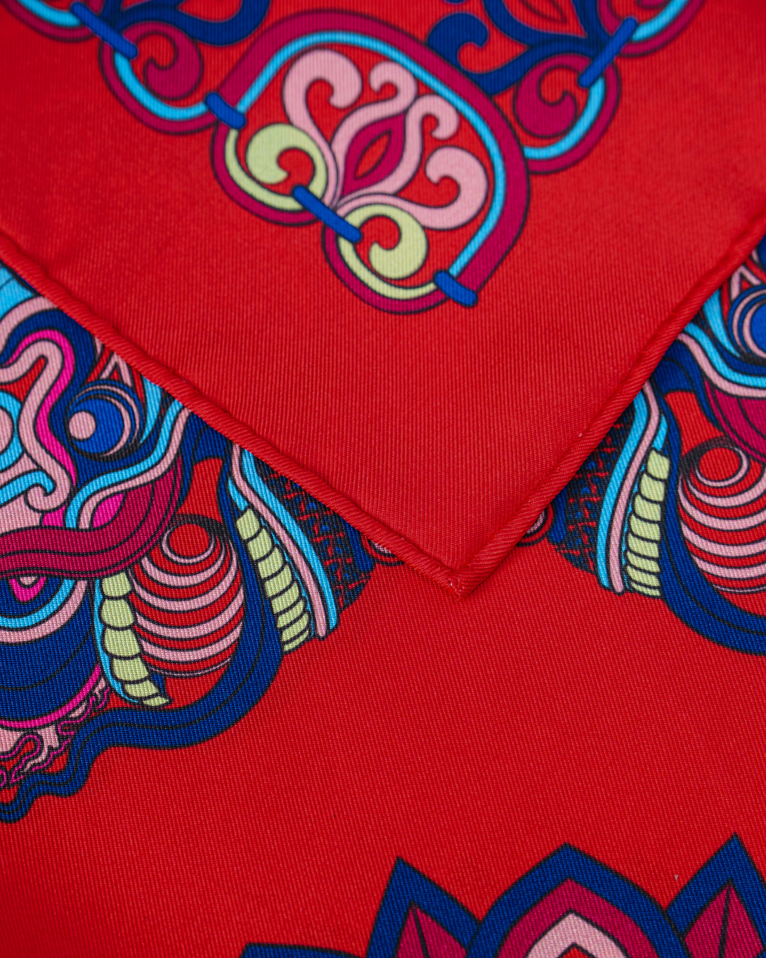 Dragon Of Grace Silk Square Scarf / Red