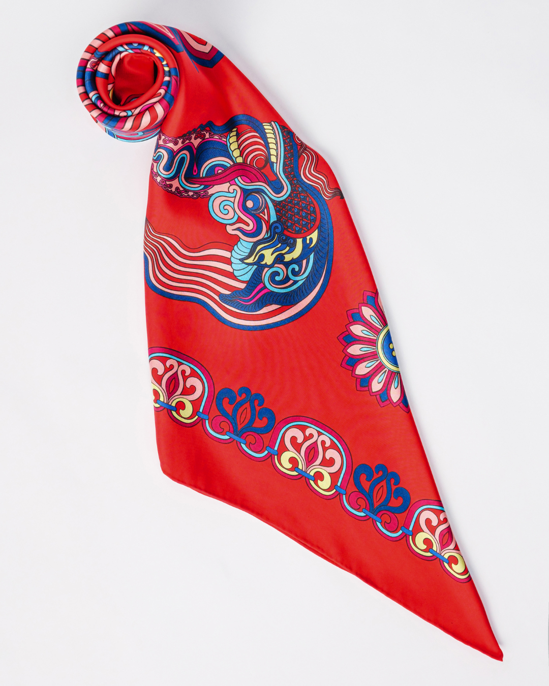 Dragon Of Grace Silk Square Scarf / Red