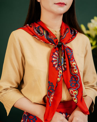 Dragon Of Grace Silk Square Scarf / Red