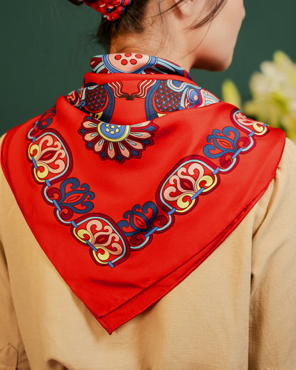 Dragon Of Grace Silk Square Scarf / Red