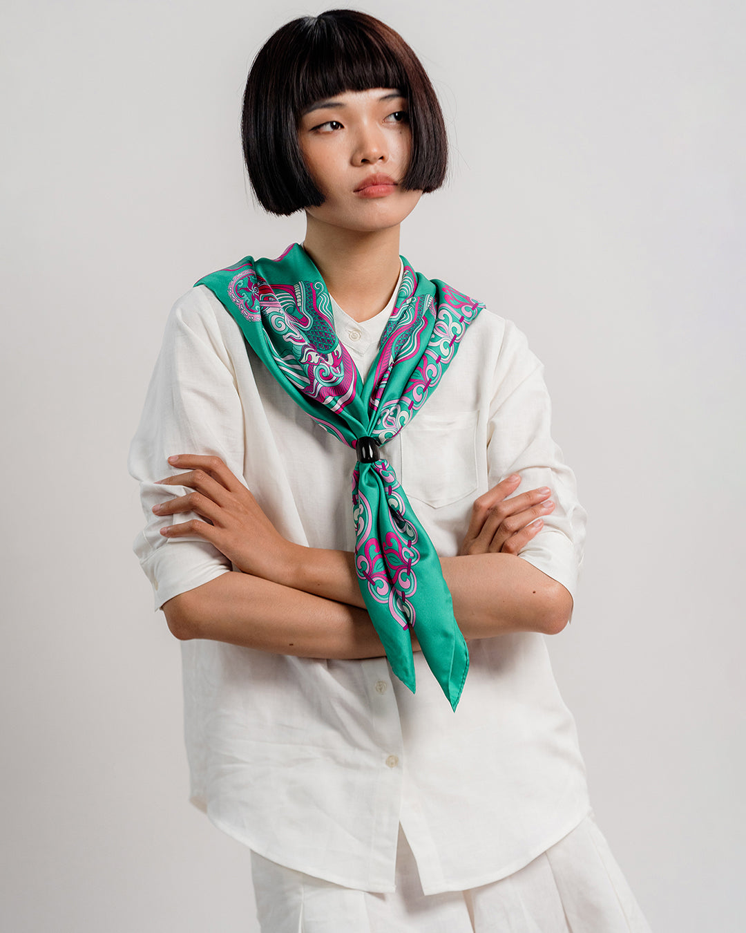 Dragon Of Grace Silk Square Scarf / Turquoise