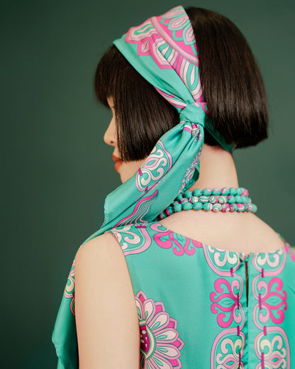 Dragon Of Grace Silk Square Scarf / Turquoise