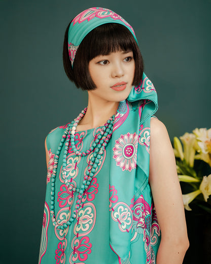 Dragon Of Grace Silk Square Scarf / Turquoise