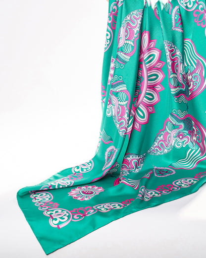 Dragon Of Grace Silk Square Scarf / Turquoise