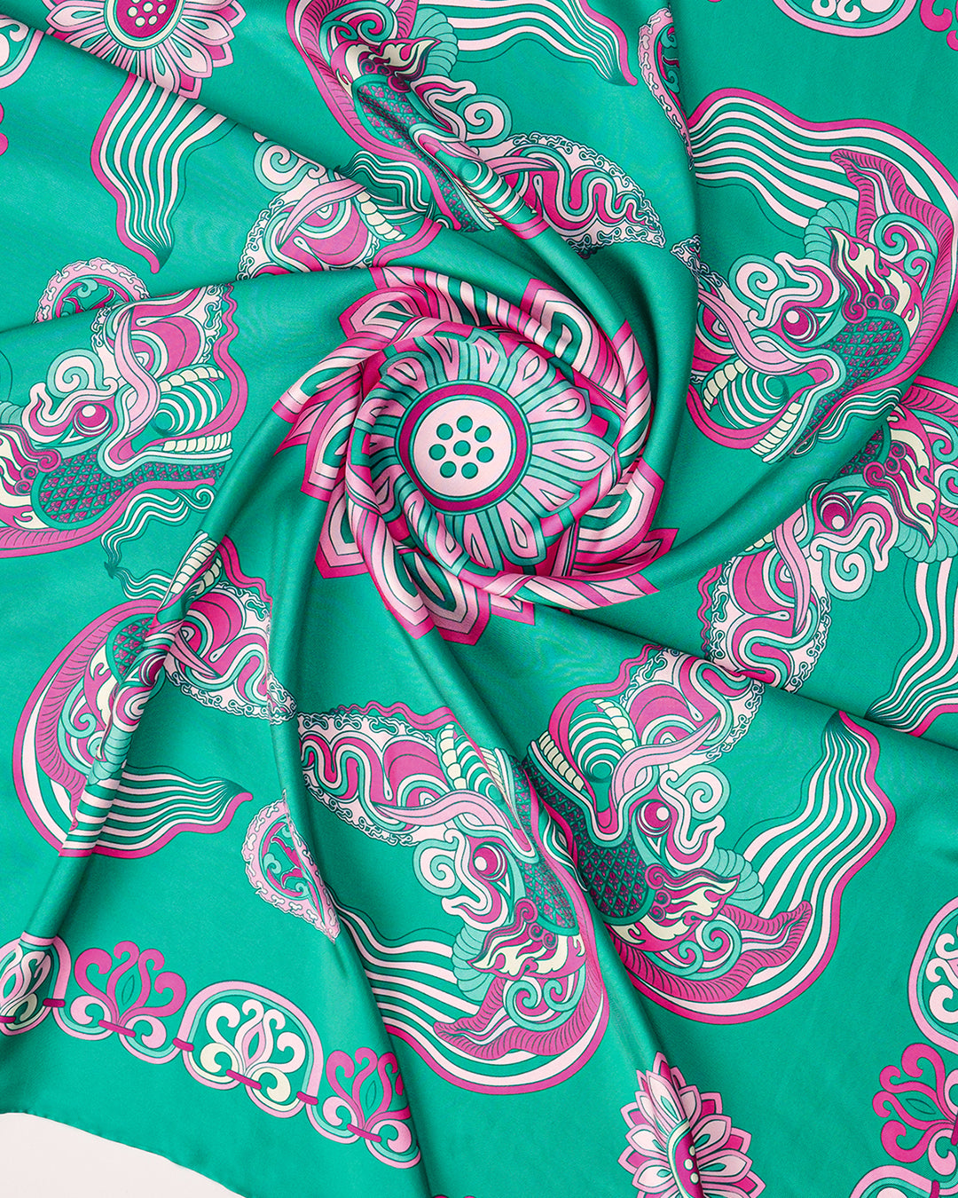 Dragon Of Grace Silk Square Scarf / Turquoise