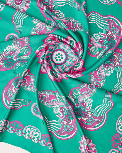 Dragon Of Grace Silk Square Scarf / Turquoise