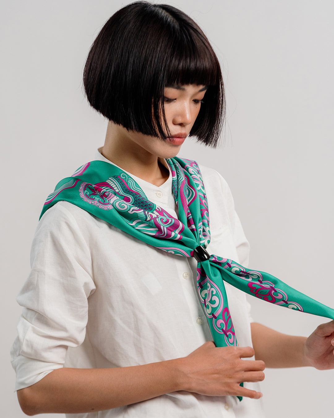 Dragon Of Grace Silk Square Scarf / Turquoise