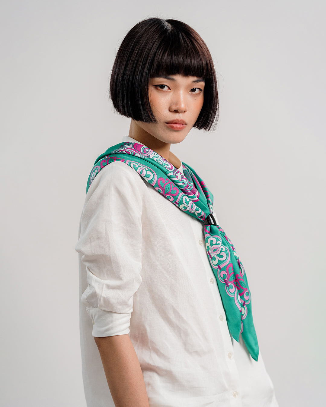 Dragon Of Grace Silk Square Scarf / Turquoise