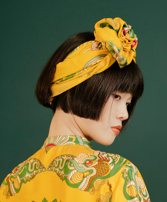 Dragon Of Grace Silk Scarf / Yellow / 90x90cm / 36x36in