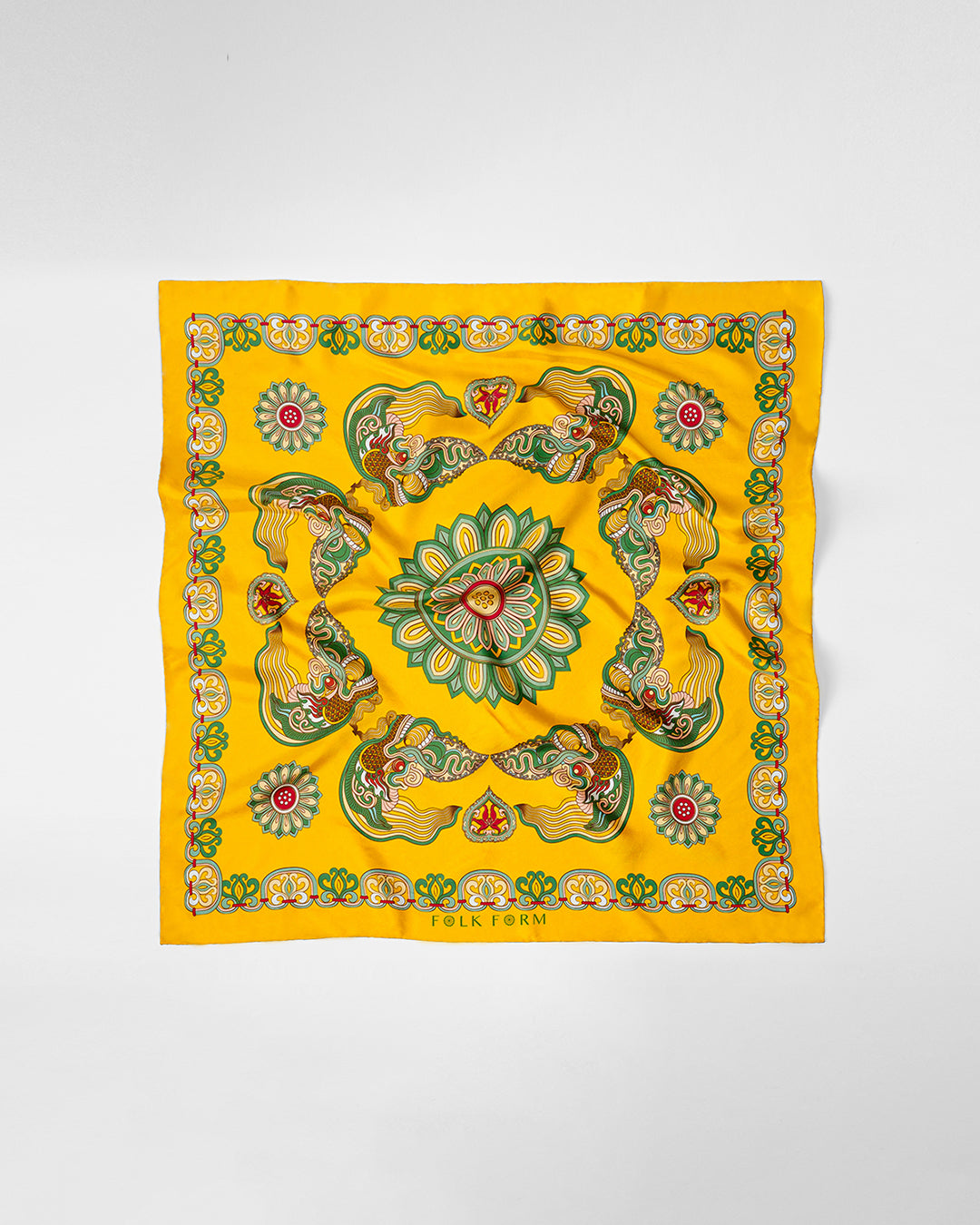 Dragon Of Grace Silk Scarf / Yellow / 90x90cm / 36x36in