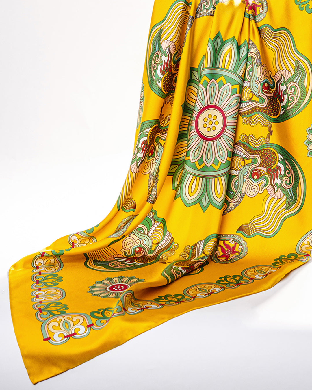 Dragon Of Grace Silk Scarf / Yellow / 90x90cm / 36x36in
