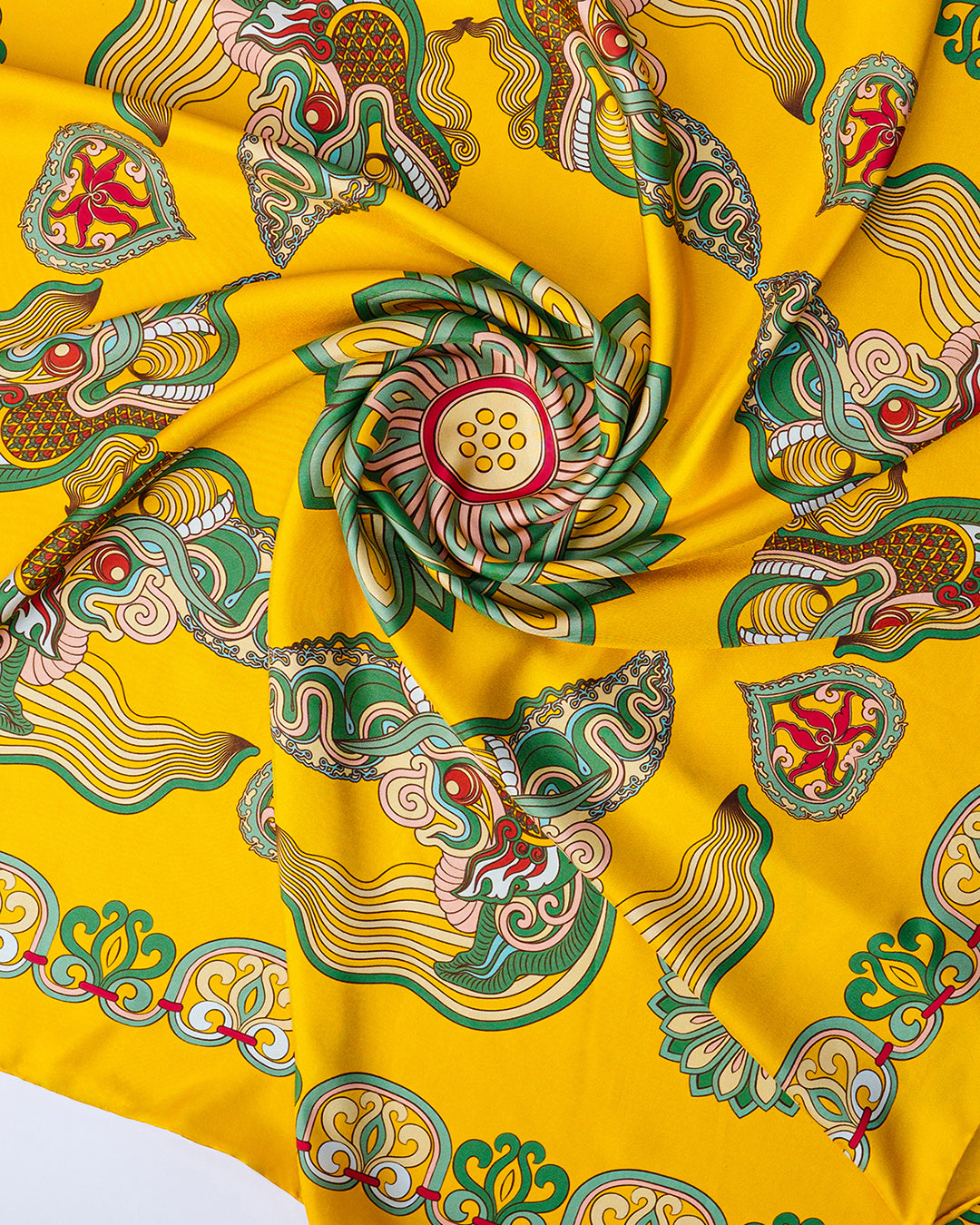 Dragon Of Grace Silk Scarf / Yellow / 90x90cm / 36x36in