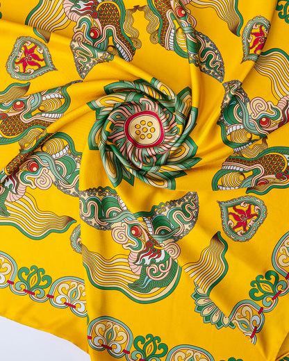 Dragon Of Grace Silk Scarf / Yellow / 90x90cm / 36x36in