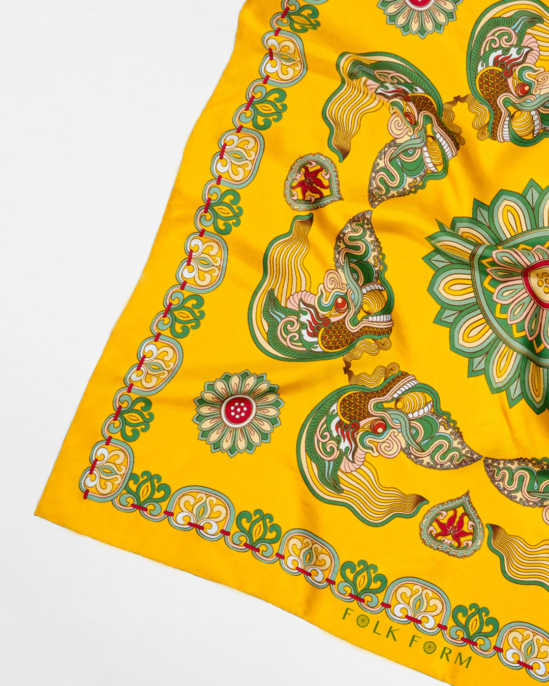 Dragon Of Grace Silk Scarf / Yellow / 90x90cm / 36x36in