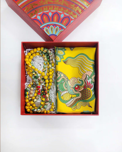 Dragon Of Grace Silk Scarf / Yellow / 90x90cm / 36x36in