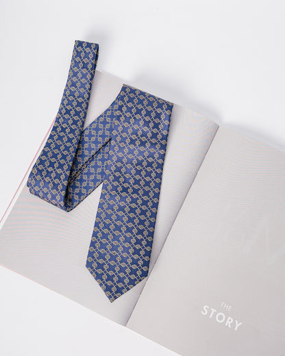 Line Pattern Silk Necktie / Dark Blue / Band 8cm / 3.2in