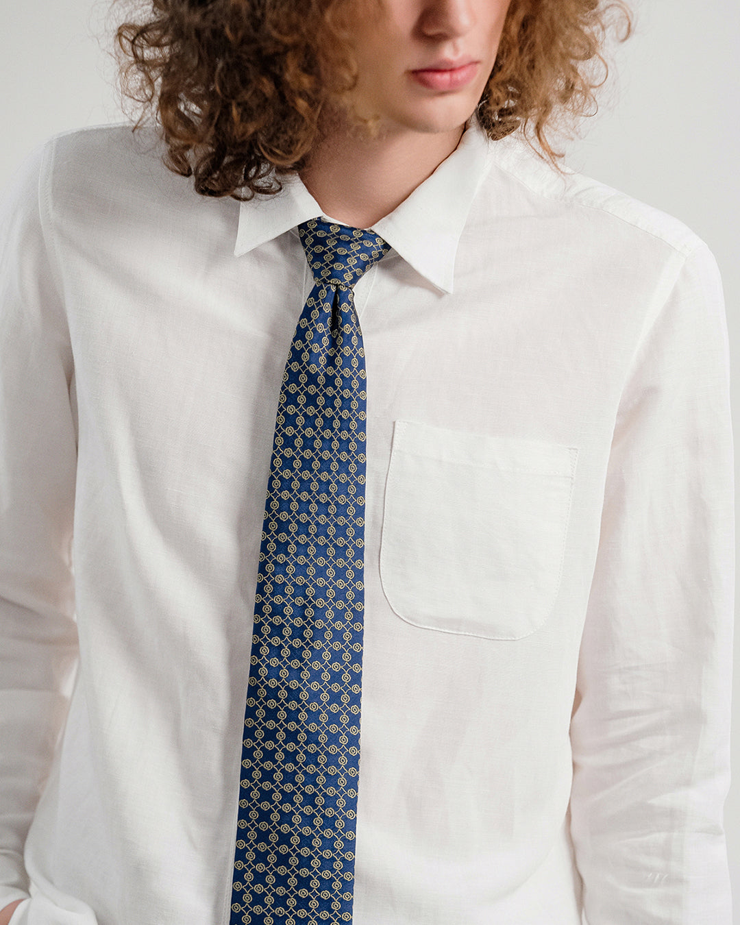 Line Pattern Silk Necktie / Dark Blue / Band 8cm / 3.2in