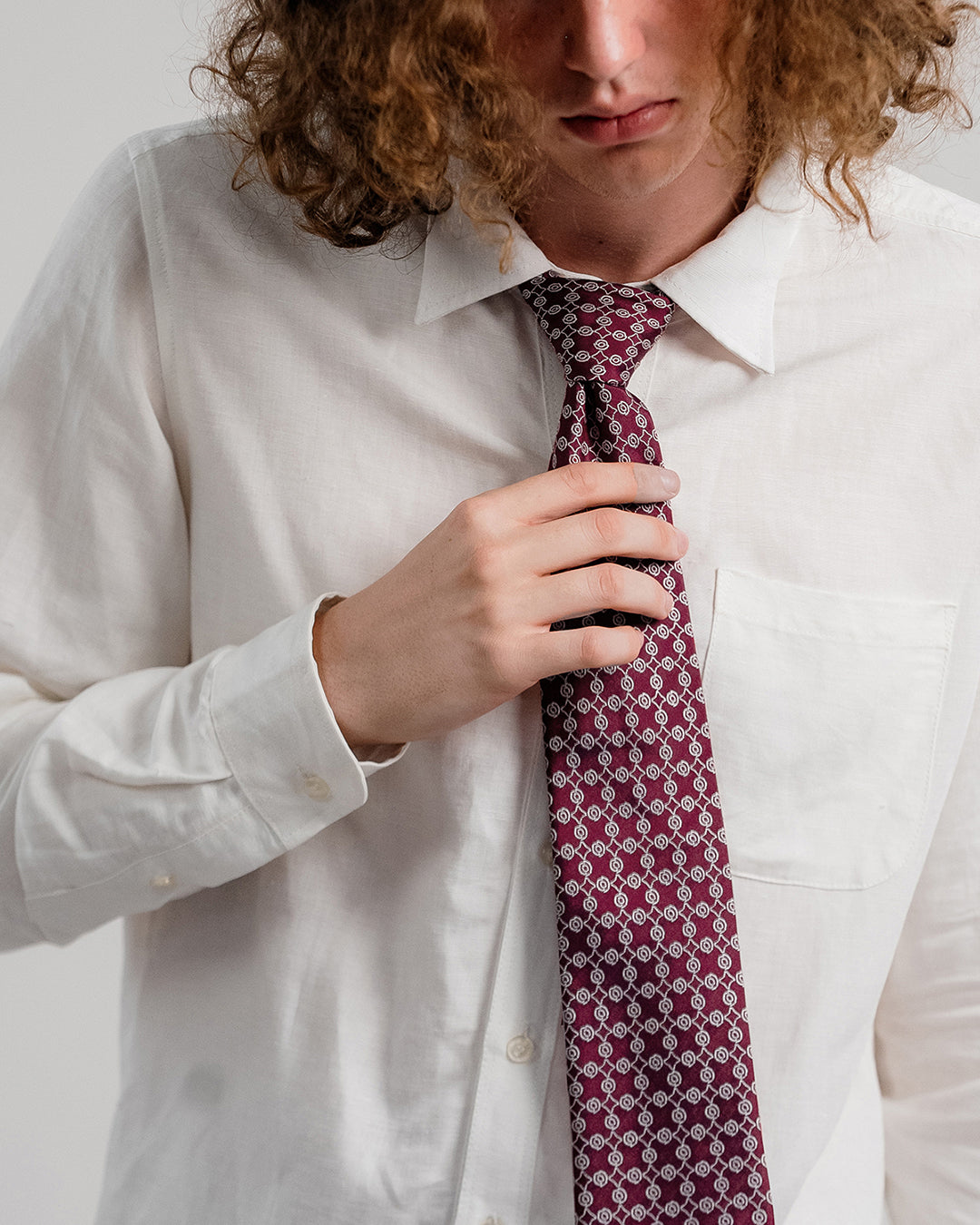 Line Pattern Silk Necktie / Red / Band 8cm / 3.2in