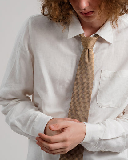 Line Square Pattern Silk Necktie / Dark Beige / Band 8cm / 3.2in
