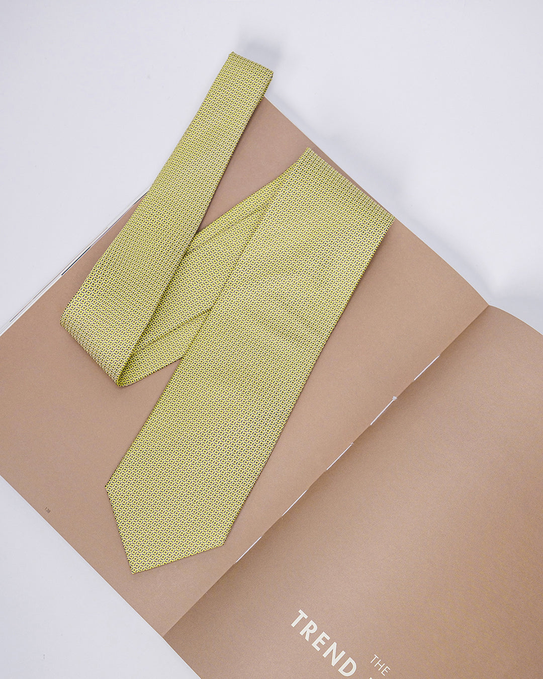 Line Square Pattern Silk Necktie / Lime Yellow / Band 8cm / 3.2in
