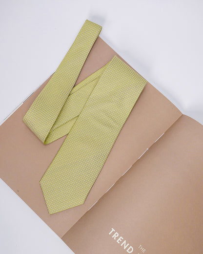 Line Square Pattern Silk Necktie / Lime Yellow / Band 8cm / 3.2in