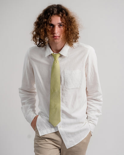 Line Square Pattern Silk Necktie / Lime Yellow / Band 8cm / 3.2in
