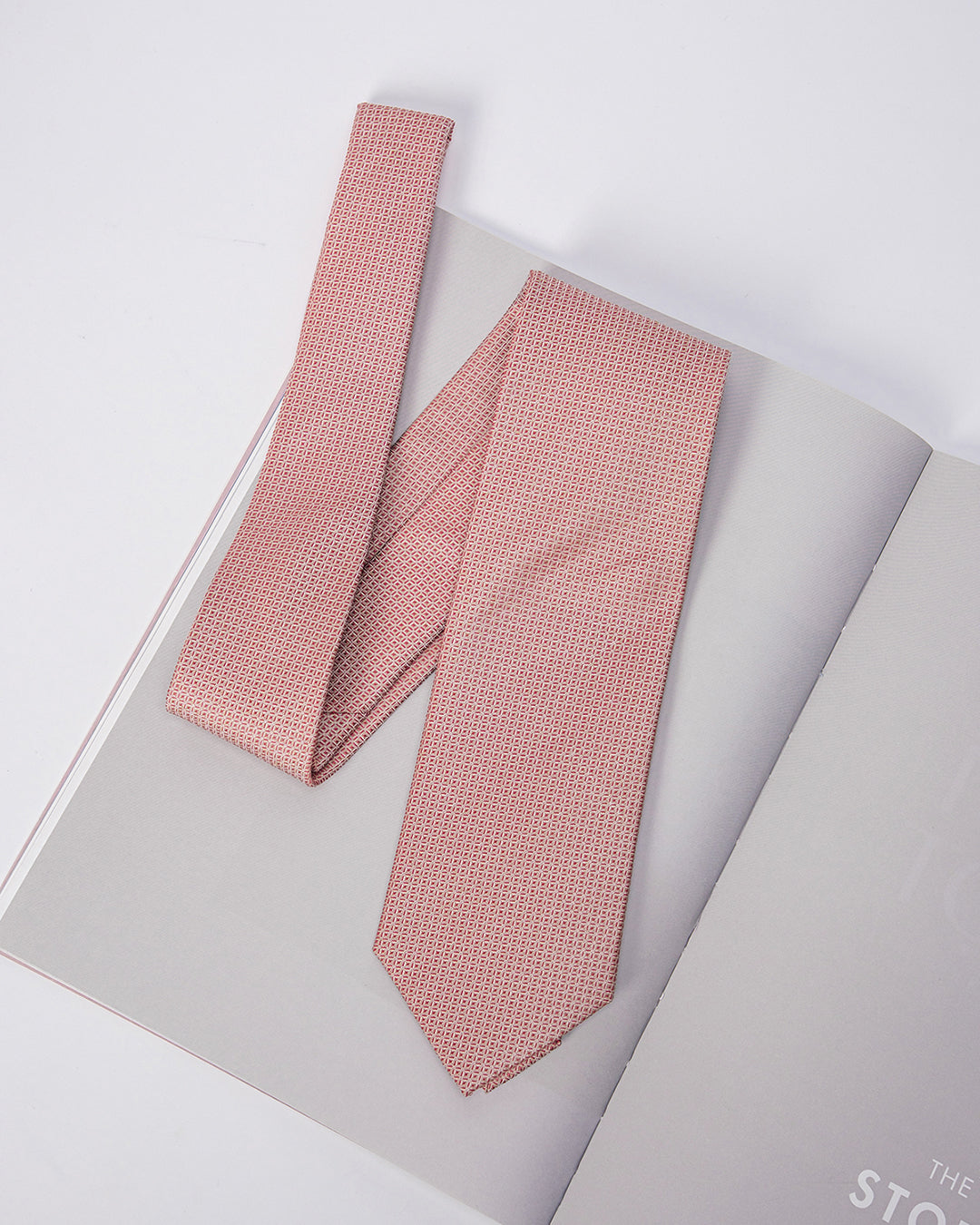 Line Square Pattern Silk Necktie / Pastel Red / Band 8cm / 3.2in