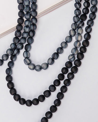 Marble Silk Wrapped Bead Necklace / Black & Grey / 110cm / 44in