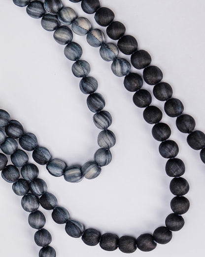 Marble Silk Wrapped Bead Necklace / Black & Grey / 110cm / 44in