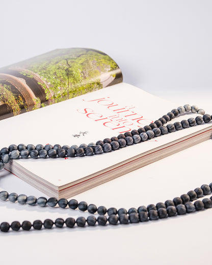 Marble Silk Wrapped Bead Necklace / Black & Grey / 110cm / 44in