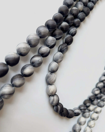 Marble Silk Wrapped Bead Necklace / Black & Grey / 110cm / 44in