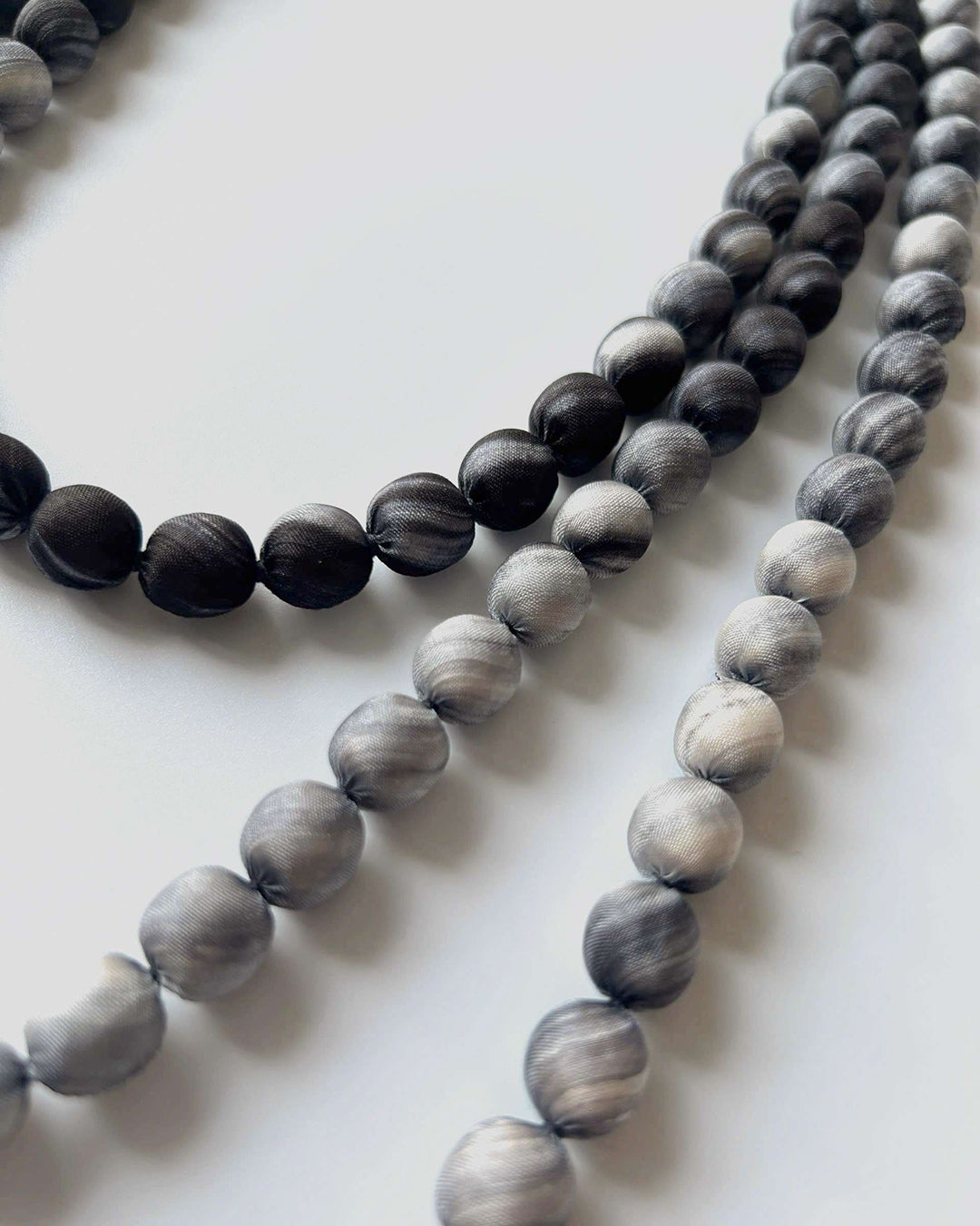 Marble Silk Wrapped Bead Necklace / Black & Grey / 110cm / 44in