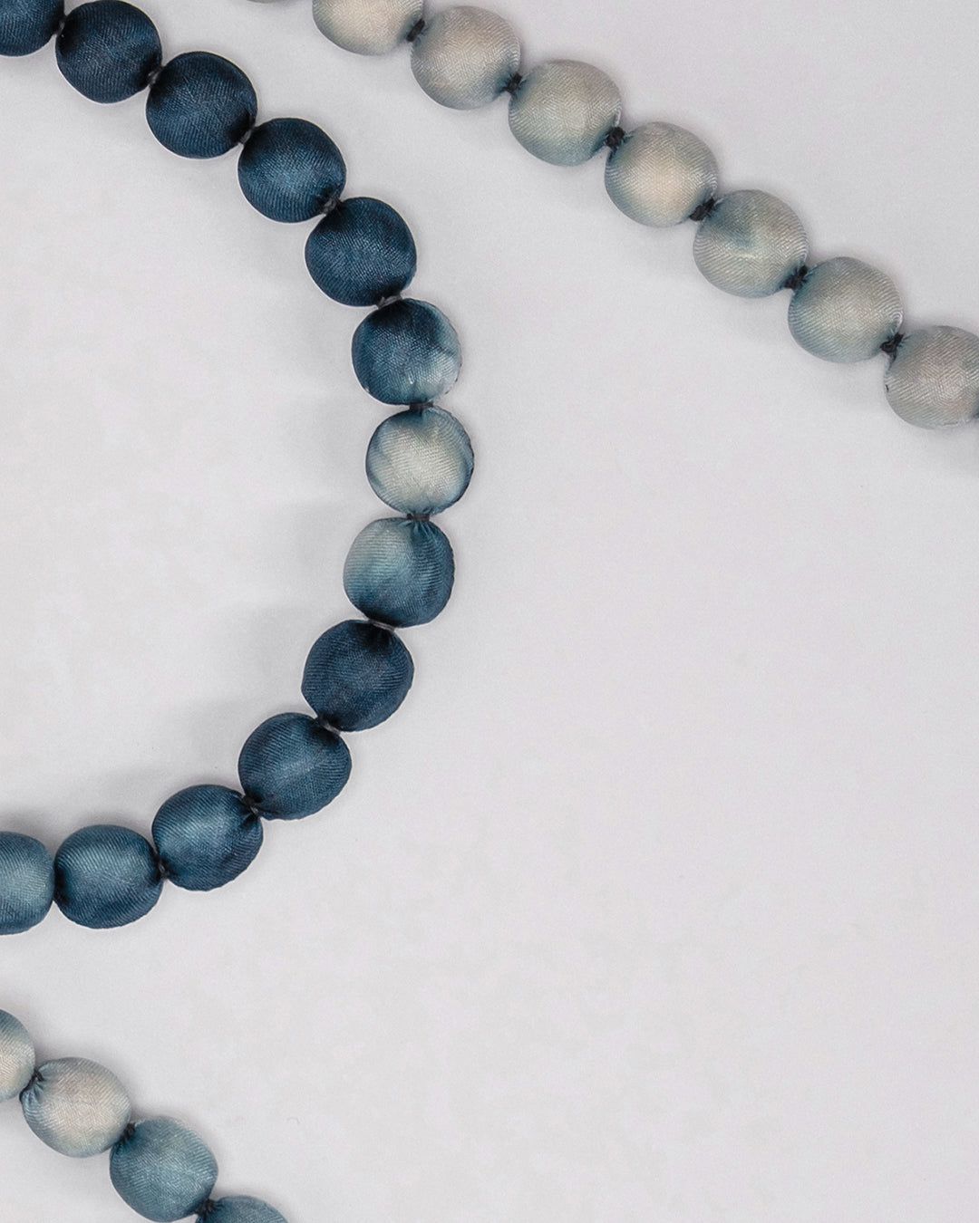 Marble Silk Wrapped Bead Necklace / Dark Indigo & White / 110cm / 44in