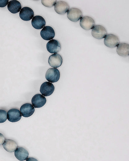 Marble Silk Wrapped Bead Necklace / Dark Indigo & White / 110cm / 44in
