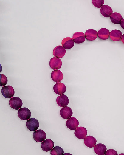 Marble Silk Wrapped Bead Necklace / Pink & Purple / 110cm / 44in