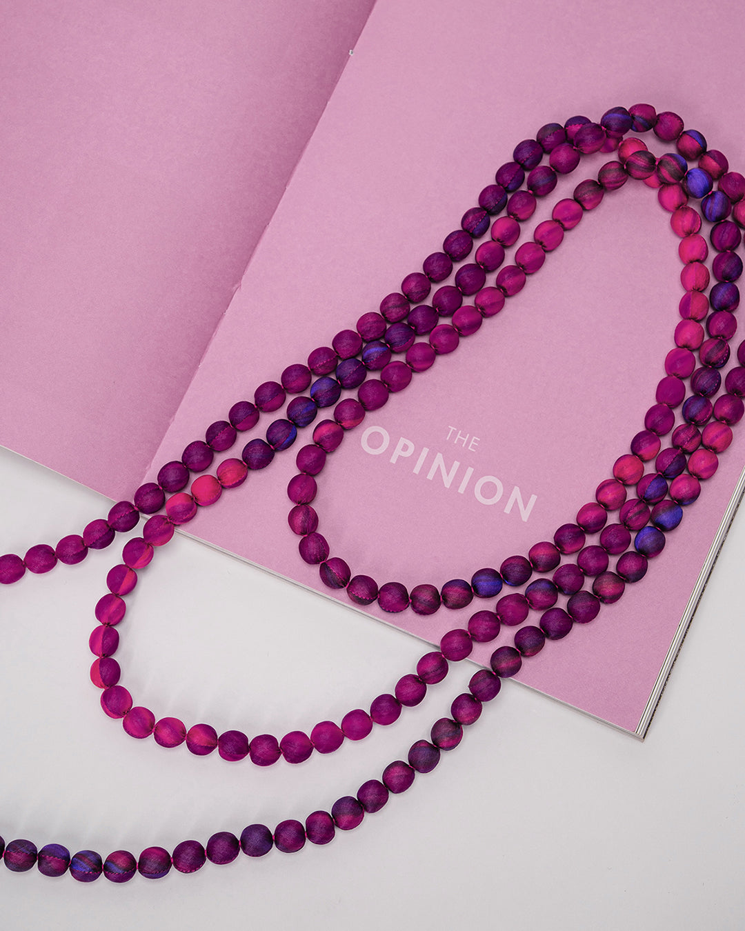 Marble Silk Wrapped Bead Necklace / Pink & Purple / 110cm / 44in