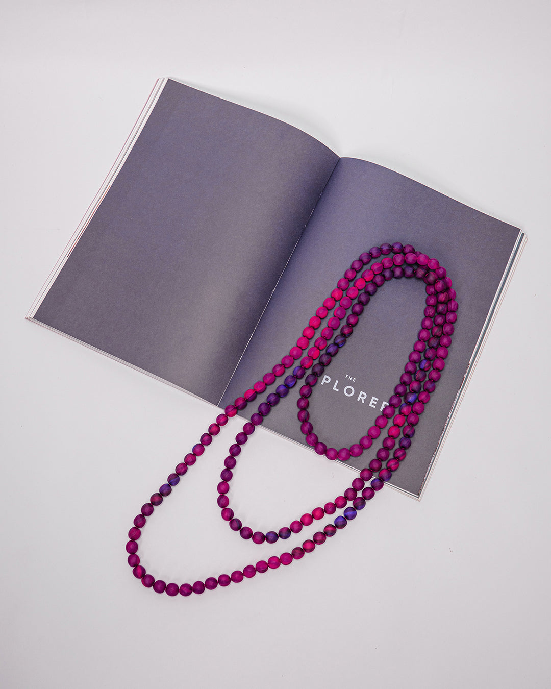 Marble Silk Wrapped Bead Necklace / Pink & Purple / 110cm / 44in