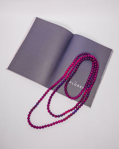 Marble Silk Wrapped Bead Necklace / Pink & Purple / 110cm / 44in