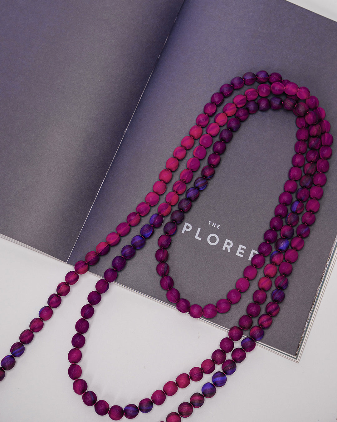 Marble Silk Wrapped Bead Necklace / Pink & Purple / 110cm / 44in
