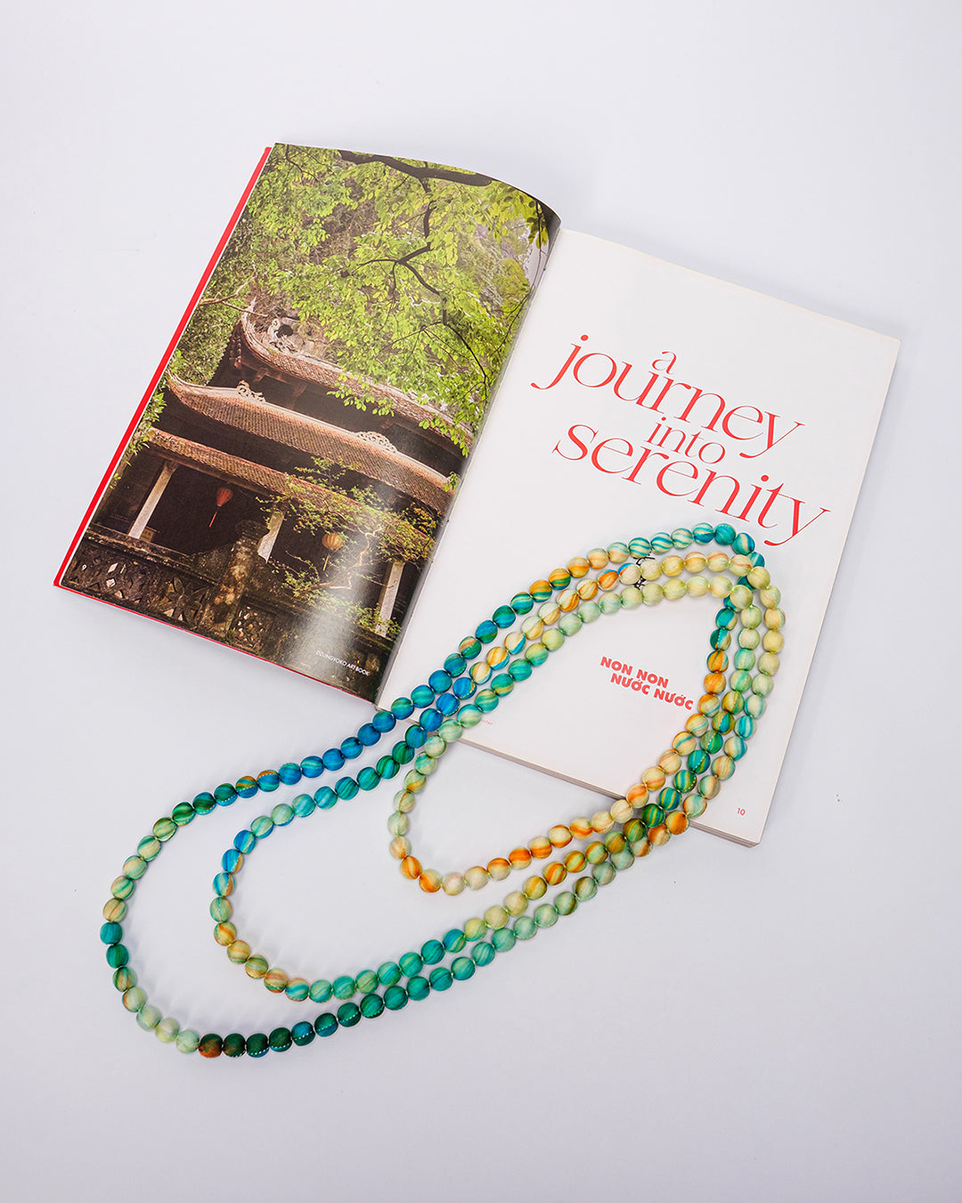 Marble Silk Wrapped Bead Necklace / Turquoise & Orange / 110cm / 44in