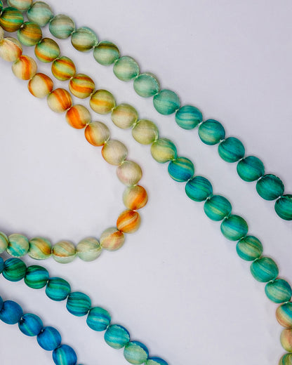 Marble Silk Wrapped Bead Necklace / Turquoise & Orange / 110cm / 44in
