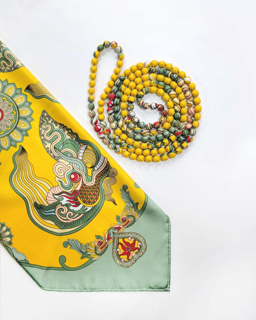 Dragon Dreams Silk Square Scarf / Green & Yellow