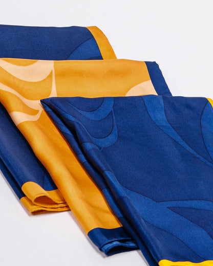 Peace In Mind Silk Scarf / Navy Blue & Orange / 55x55cm / 22x22in