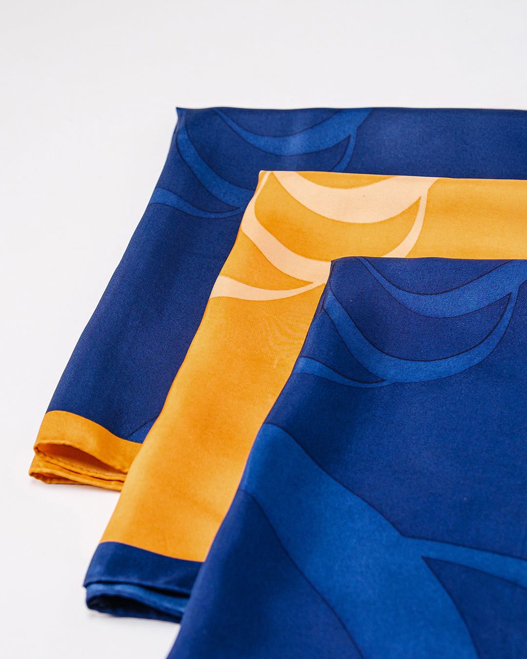 Peace In Mind Silk Scarf / Navy Blue & Orange / 55x55cm / 22x22in