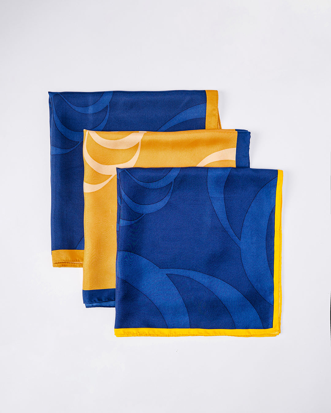 Peace In Mind Silk Scarf / Navy Blue & Yellow / 55x55cm / 22x22in