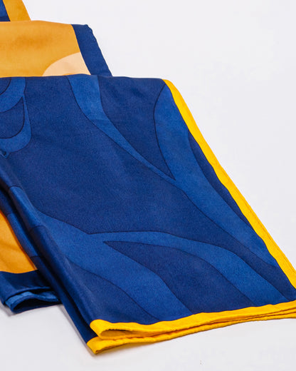 Peace In Mind Silk Scarf / Navy Blue & Yellow / 55x55cm / 22x22in