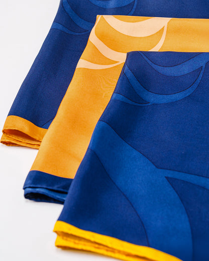 Peace In Mind Silk Scarf / Navy Blue & Yellow / 55x55cm / 22x22in