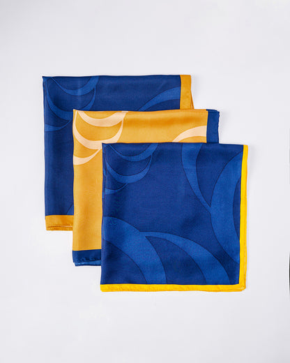 Peace In Mind Silk Scarf / Orange & Navy Blue / 55x55cm / 22x22in